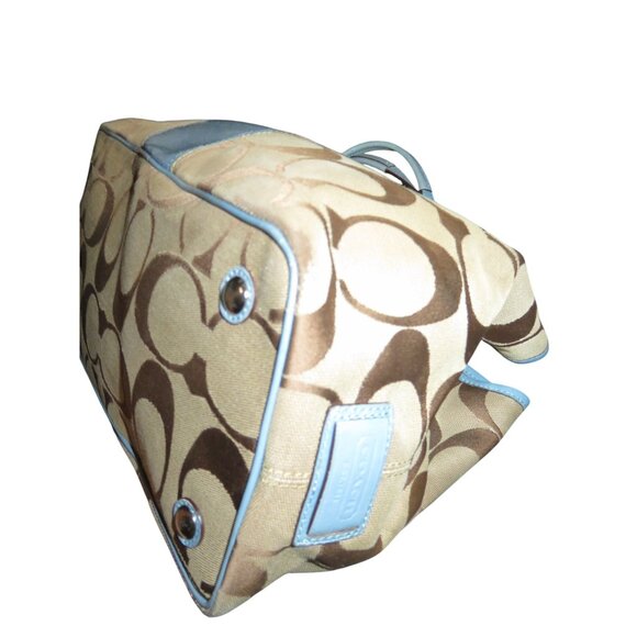 Coach 2009 Cursive Creed Khaki & Blue Jacquard Frame Kisslock Carryall Satchel - Picture 12 of 12